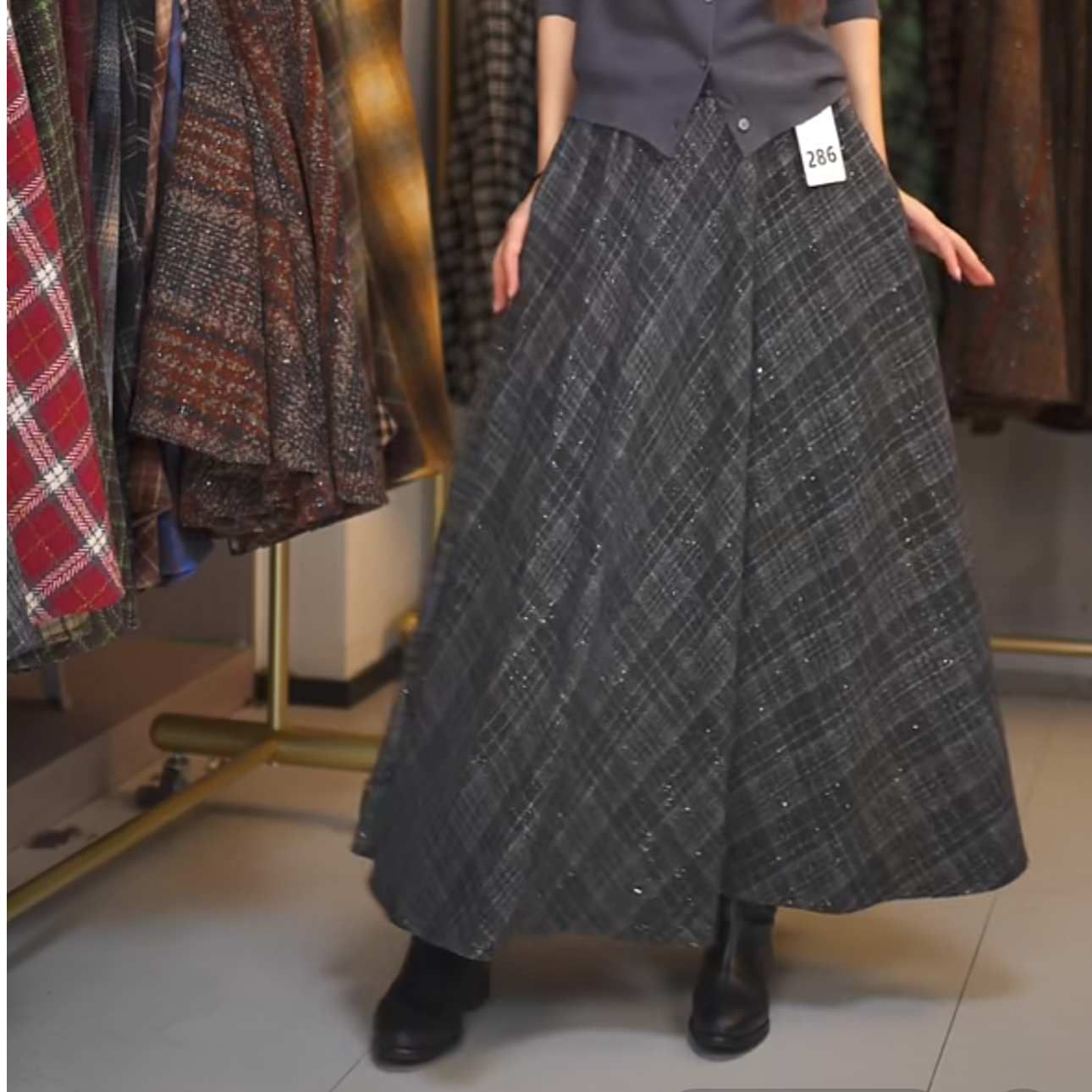 【慧】286大摆毛呢高腰格子复古百搭中长裙半身裙女2025秋冬新款