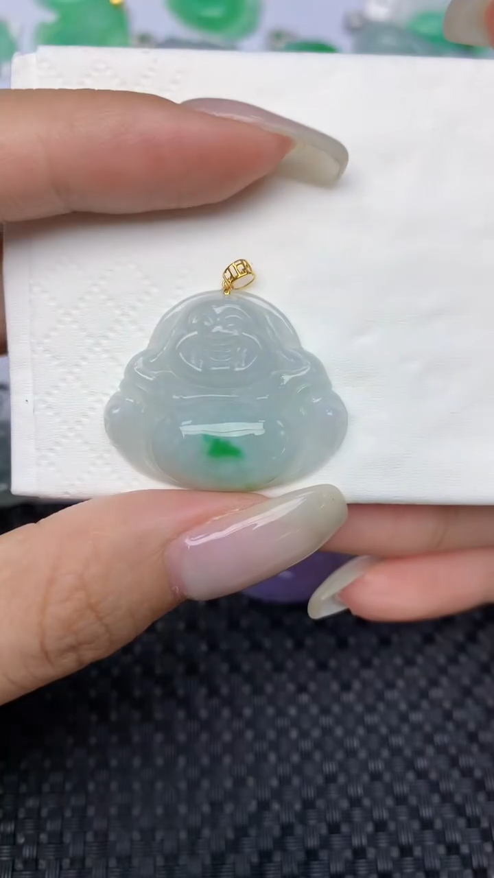 翡翠18K金镶嵌颈饰 天然缅甸翡翠a货百元以上9元证书费自理