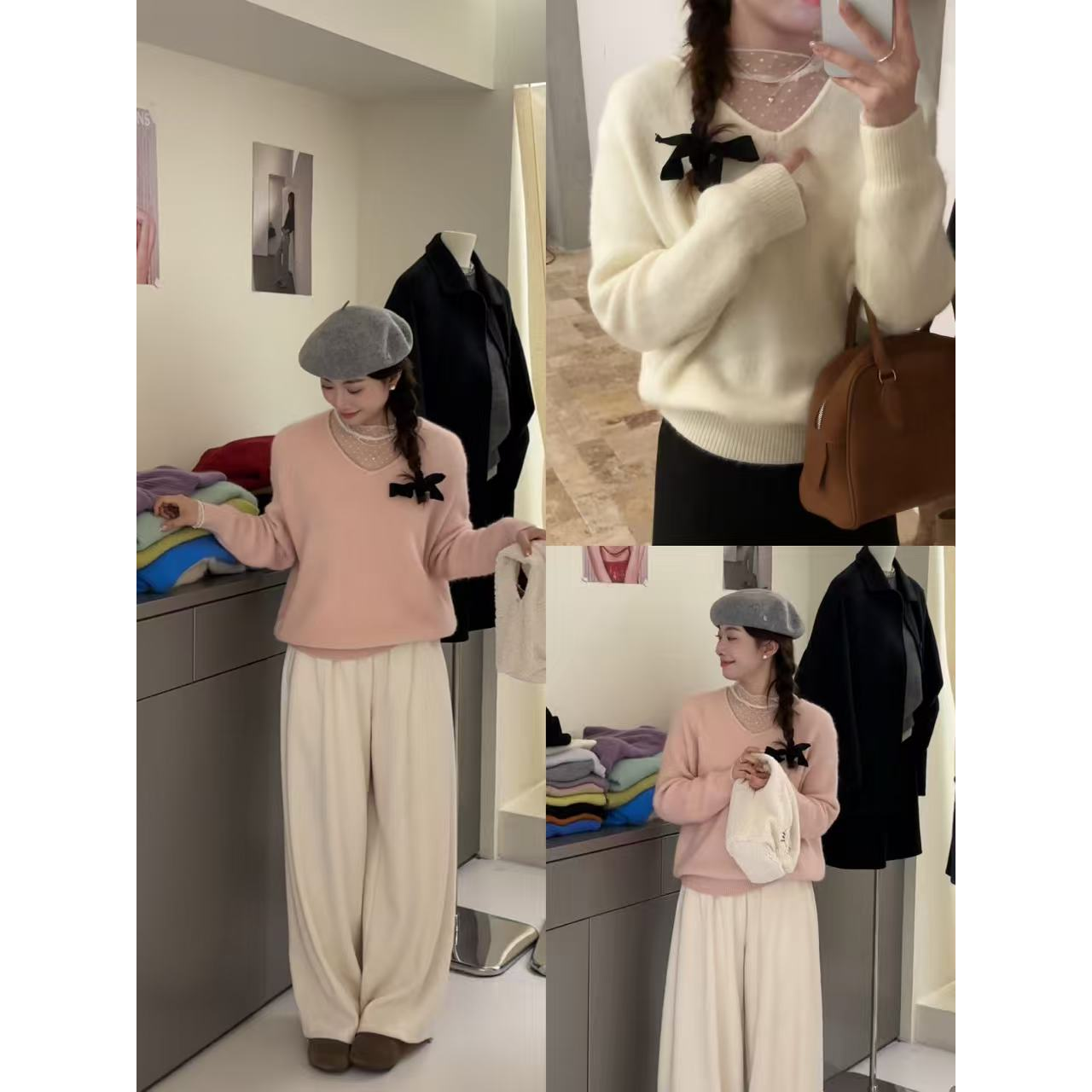 5090#『绒绒cream』“10%兔毛”软糯慵懒V领针织衫