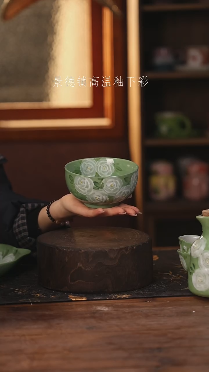 陶瓷景德镇高温釉下手绘陶瓷@L136@