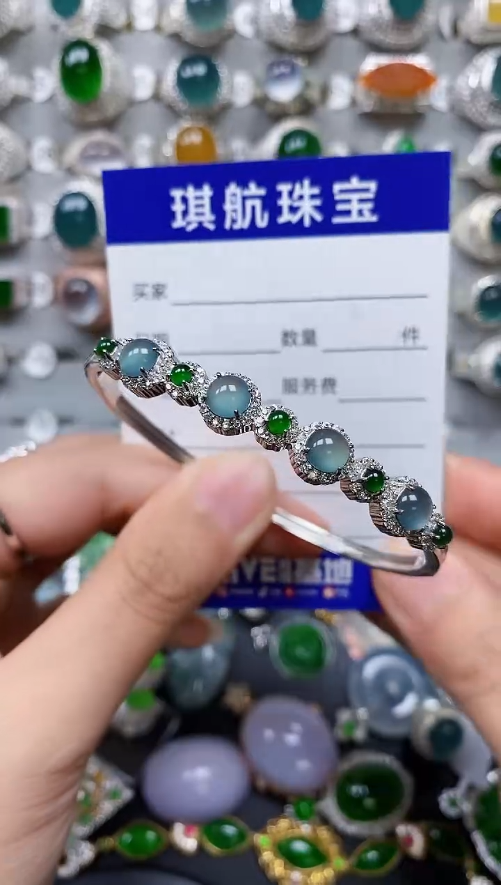 【闪购商品】翡翠手镯银S925镶嵌0664