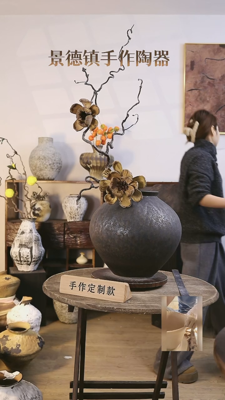 【闪购商品】摆件景德镇高温手工陶瓷口径16高度35