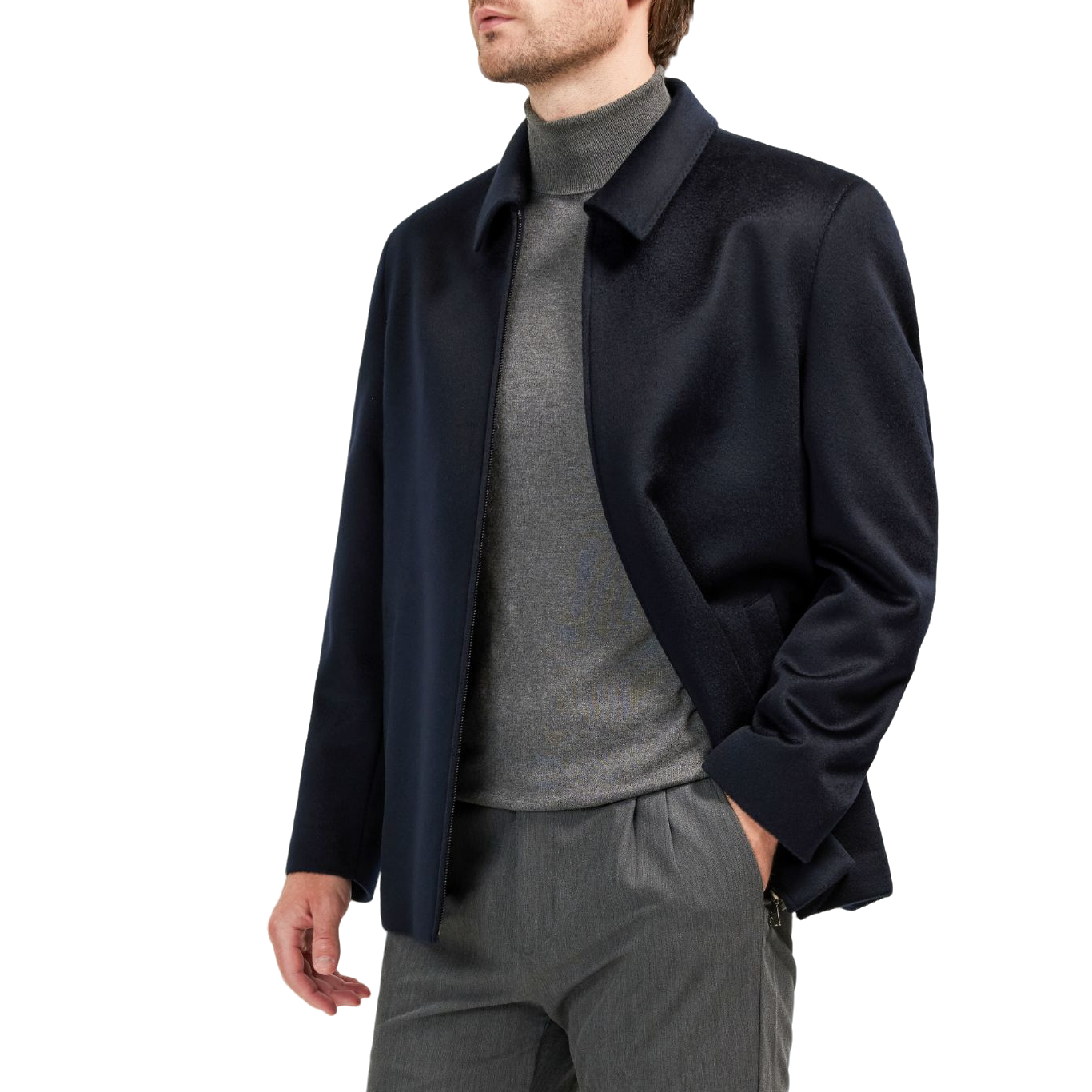 【100%羊绒】秋冬商务男士羊毛夹克 翻领拉链款外套8205