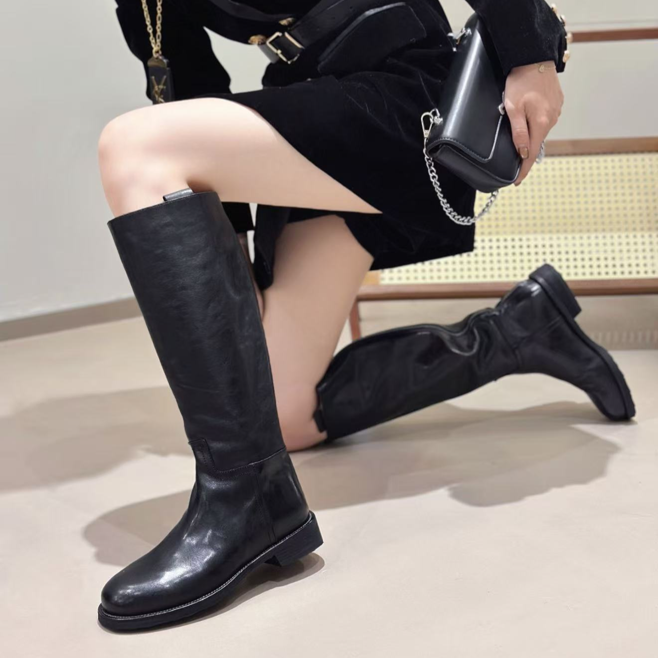  LI AJIGIRL/阿吉女·原创设计高端时尚马皮大牌秀场长筒靴#52240