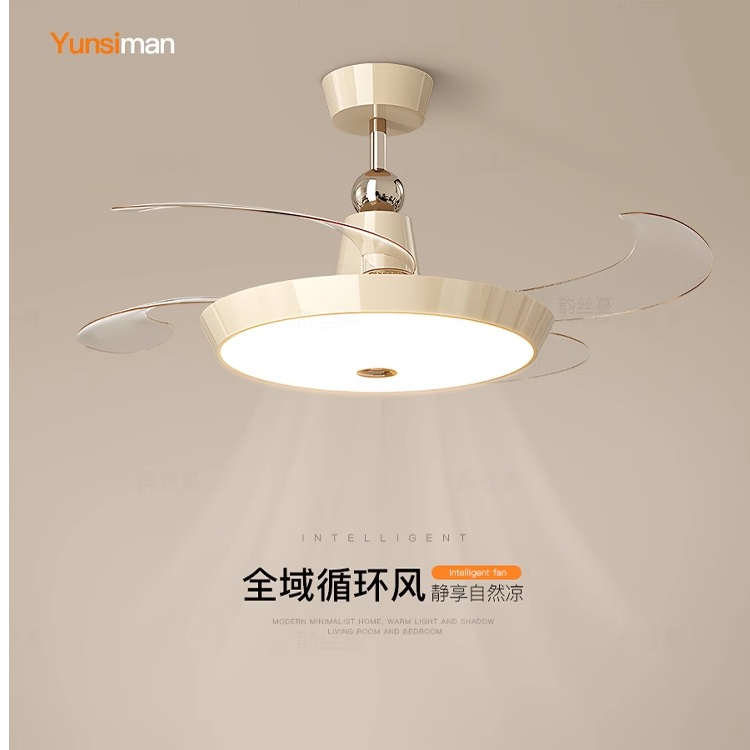奶油风隐形风扇灯创意餐厅灯led吸顶灯主卧室吊扇灯客厅房间灯具
