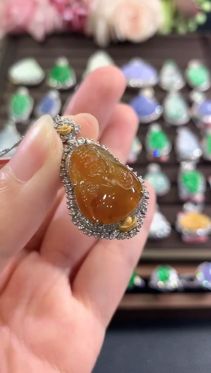 吊坠(不含链)18K金镶嵌翡翠d50