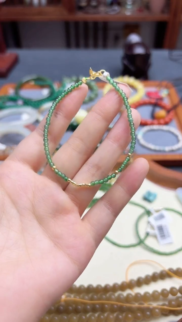 翡翠挂件银S925镶嵌s925银翡翠小米珠手串YD