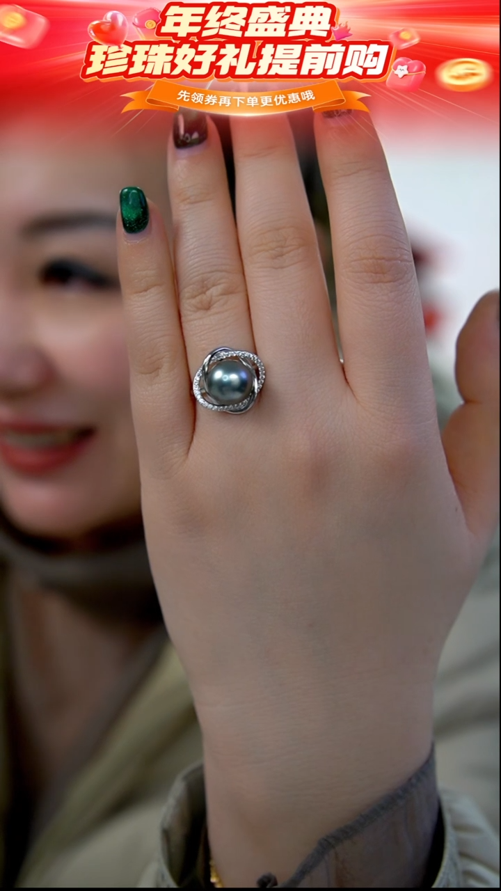 银S925镶嵌戒指海水珍珠81  10-11mm