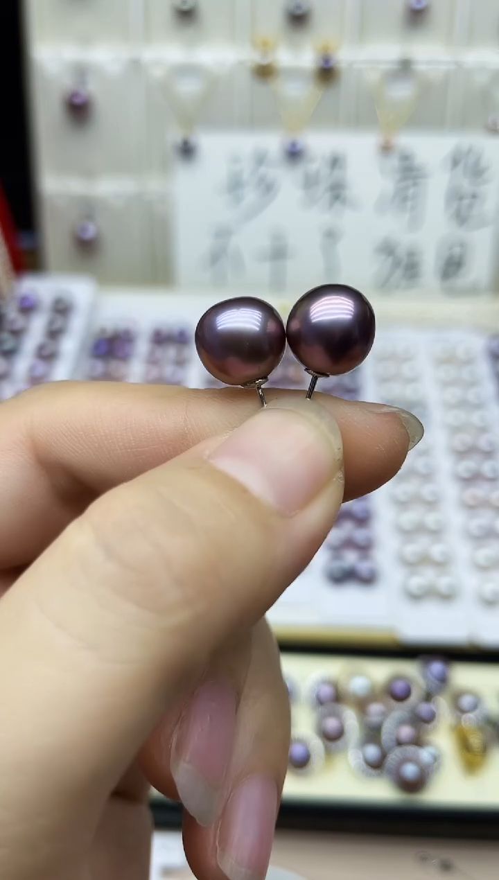 银S925镶嵌淡水珍珠耳饰耳钉多其性发其一
