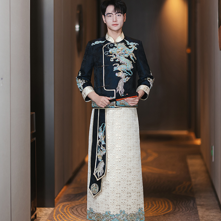 黑色男装秀禾服2025新款新郎中式结婚礼服男士秀禾秋季接亲唐装