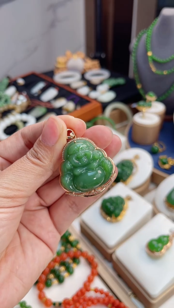 【闪购商品】和田玉吊坠18K金镶嵌佛公
