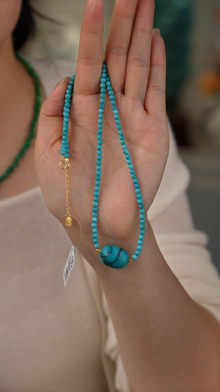 【闪购商品】绿松石项链银S925镀金镶嵌1