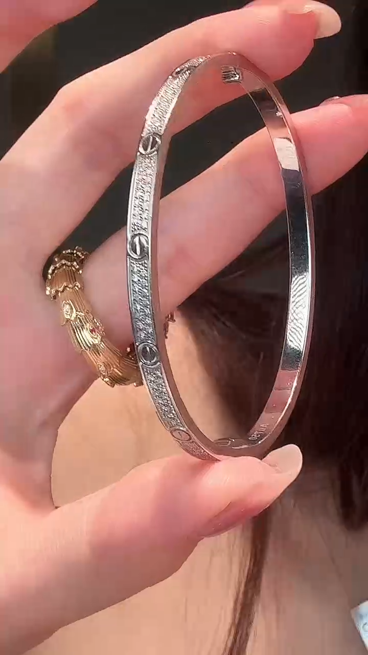 铂Pt950镶嵌手镯钻石满天星手镯-18圈口