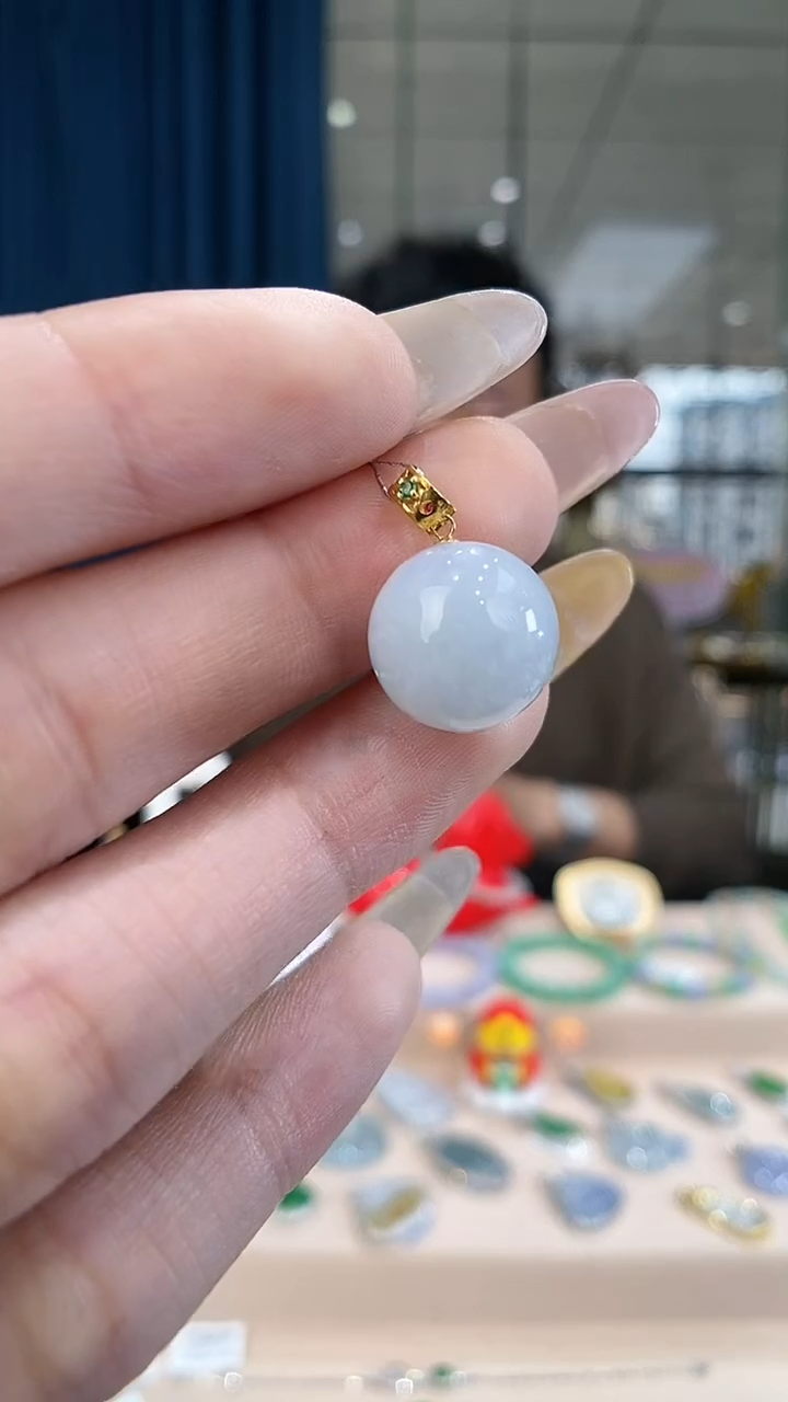 翡翠银S925镶嵌颈饰圆珠