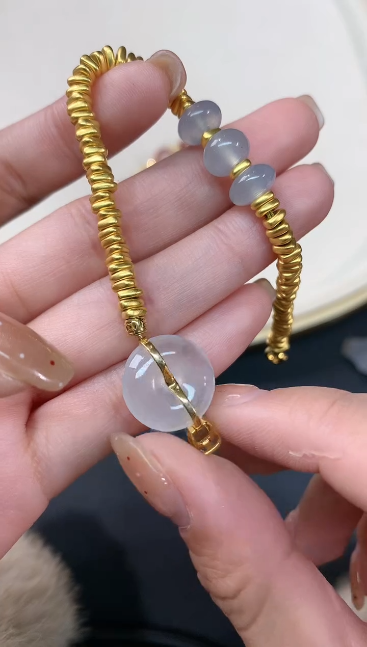 【闪购商品】翡翠手链足金镶嵌手链A297|19800