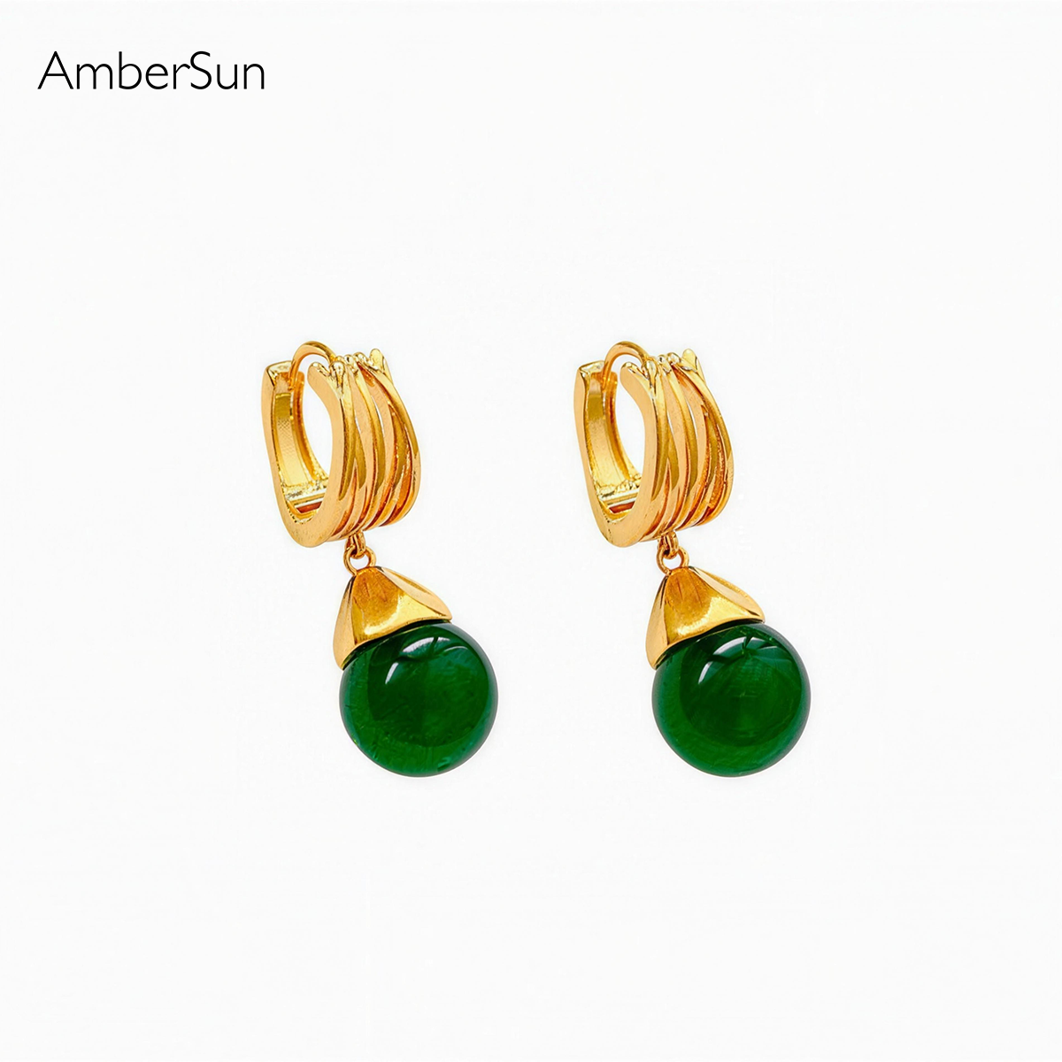 黄铜耳饰  AmberSun-设计款新中式纯色吊坠耳扣款耳钉ASS1802