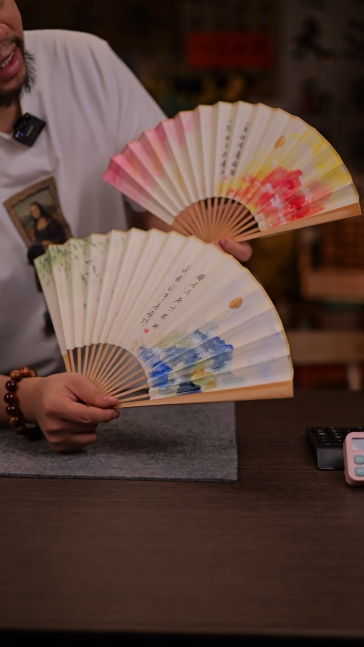 国画情侣对扇-玉竹 手写  扇子-33