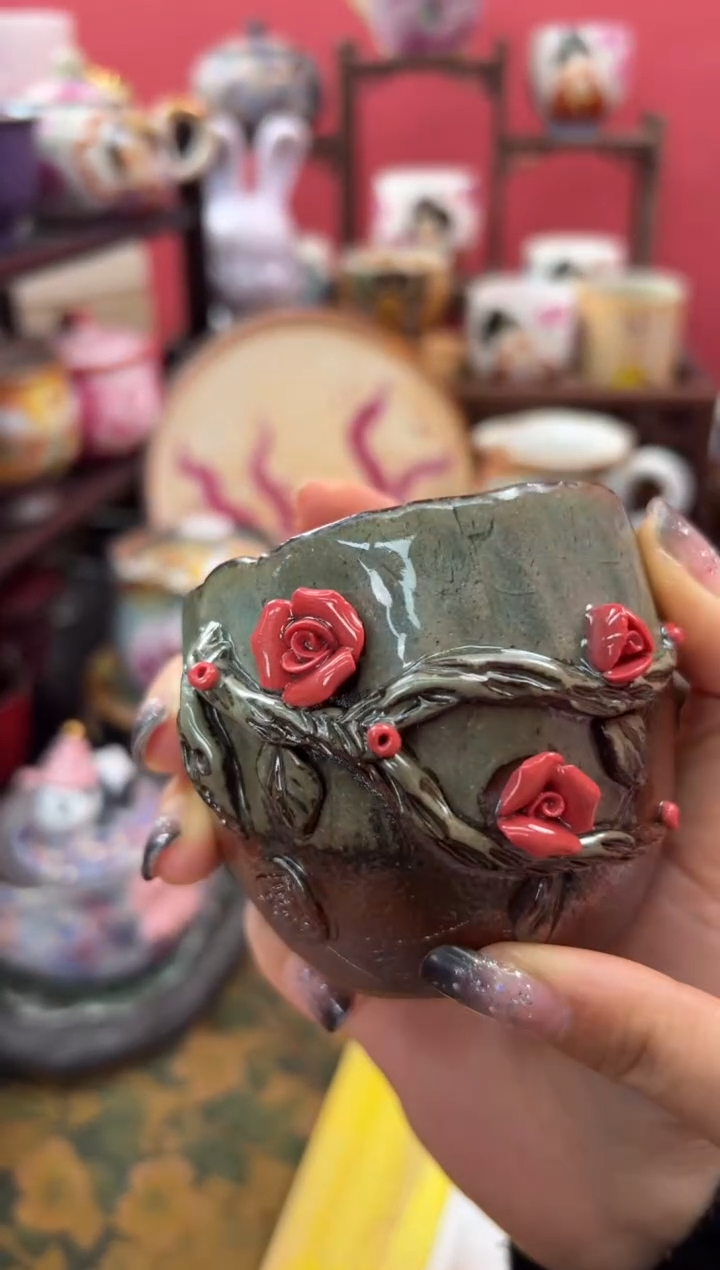【闪购商品】老陶泥手捏玫瑰手握杯