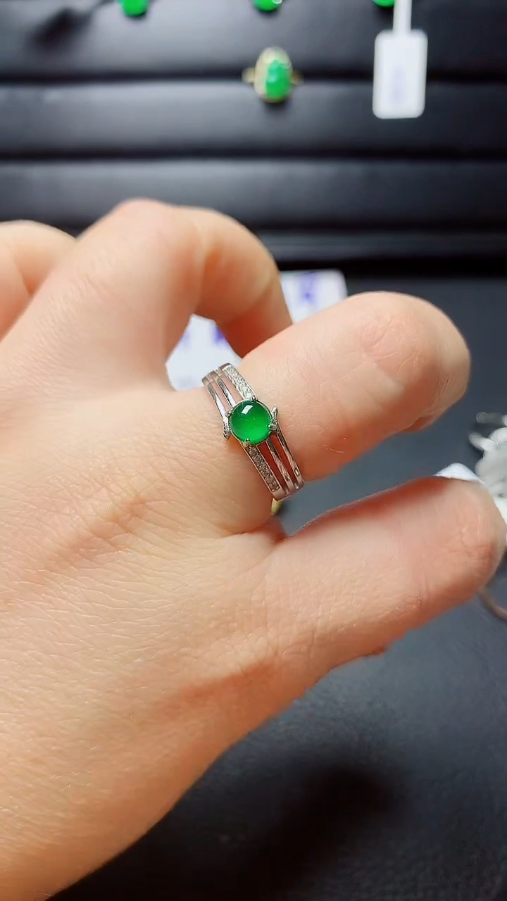 银S925镶嵌戒指翡翠天然翡翠A货s925银镶