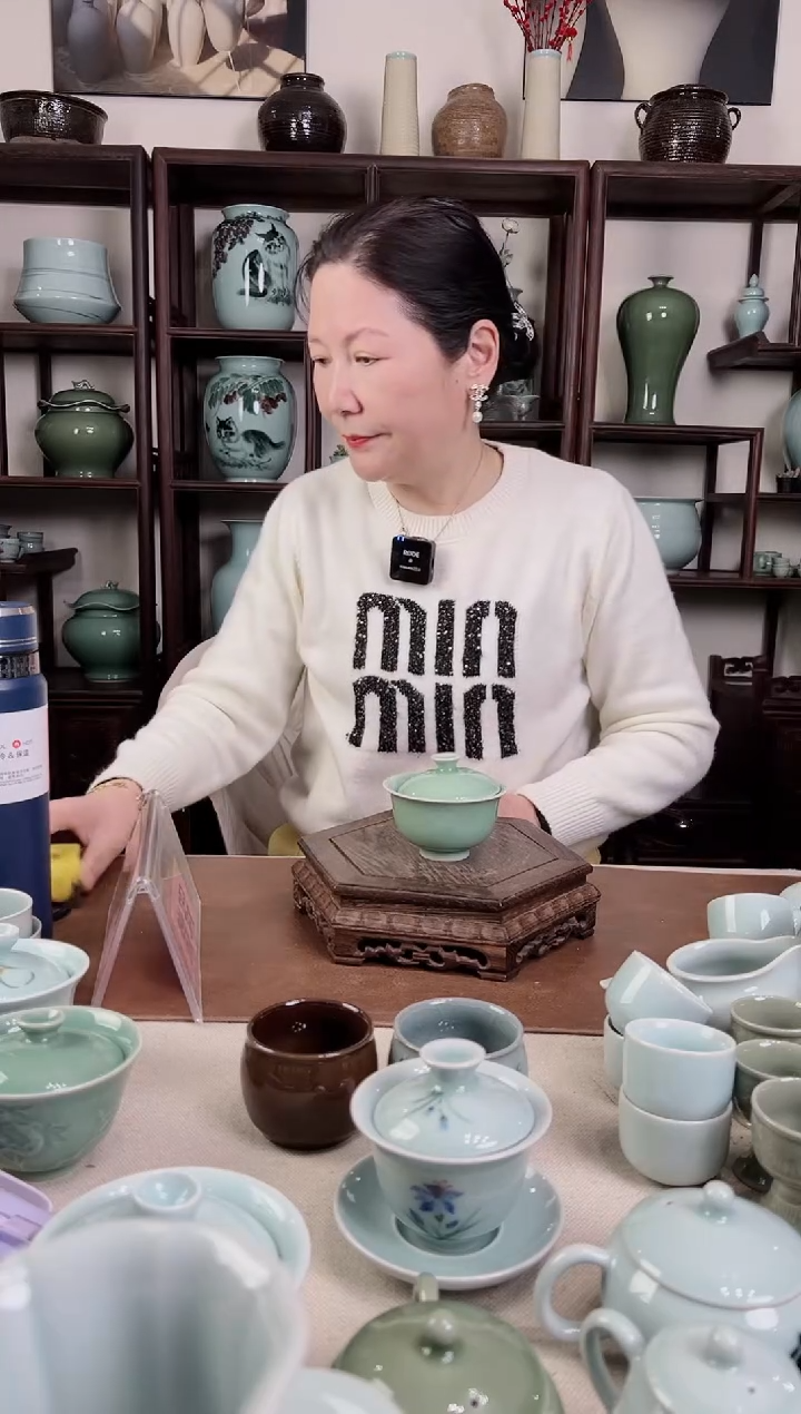 【闪购商品】杯青瓷 梅青 二才盖碗