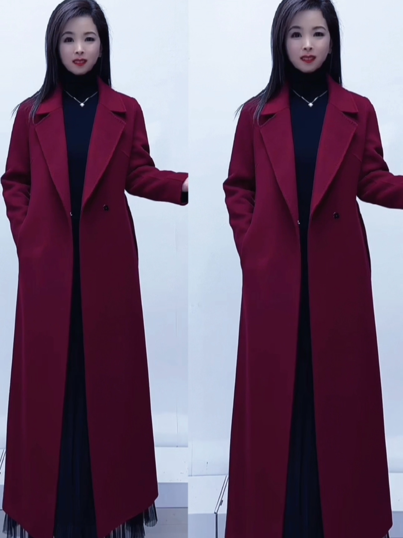 金秋格【100%羊毛】衣长110-125厘米双面羊毛大衣气质显瘦时尚秋冬