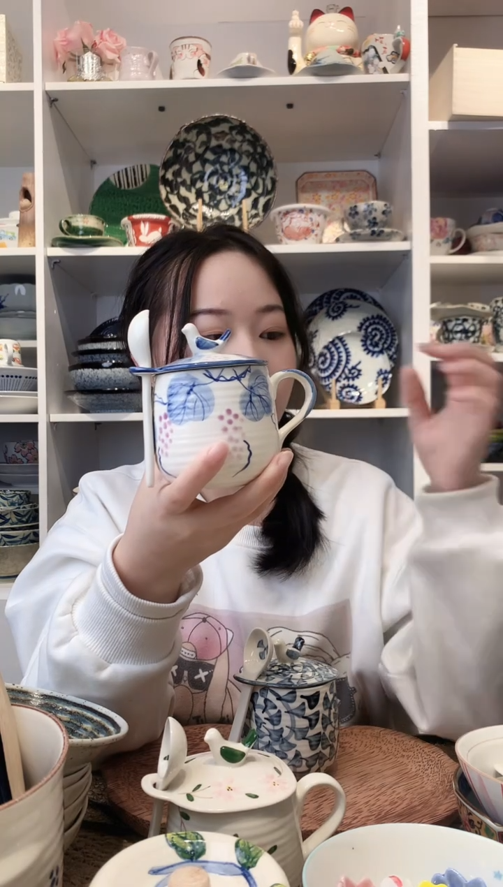 陶瓷美浓烧葡萄盖杯250ml