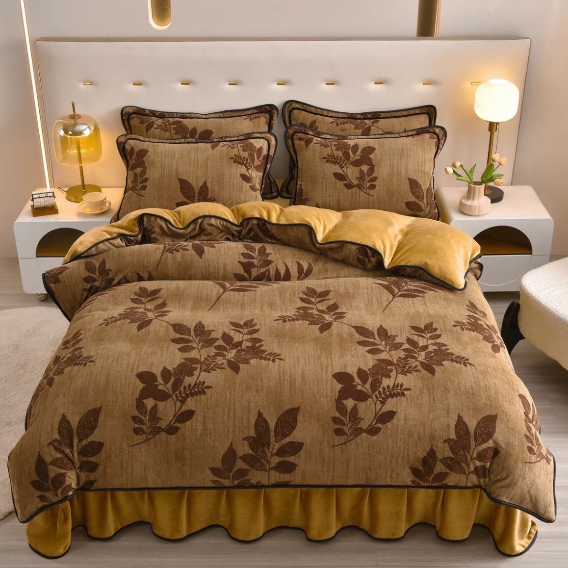 金枝玉叶加厚牛奶绒四件套1.8床双人绒套件微瑕