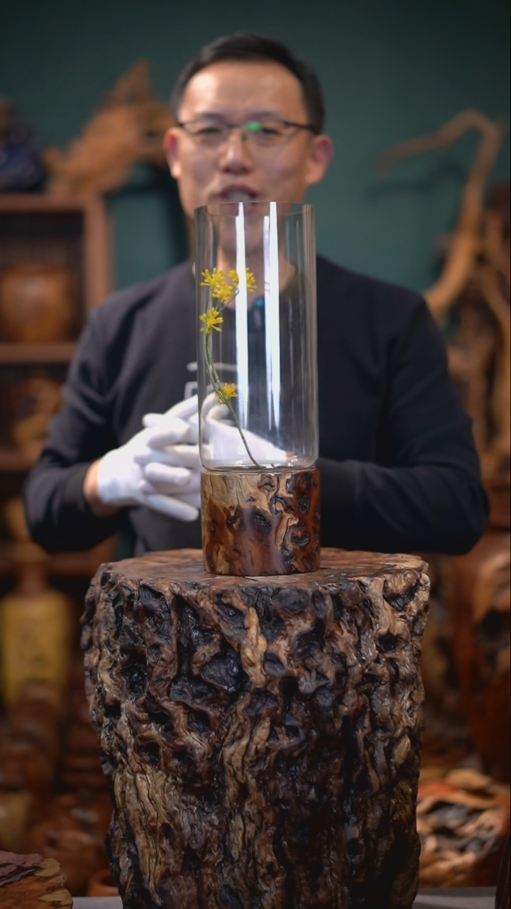 【闪购商品】枣木雷击枣木玻璃花器