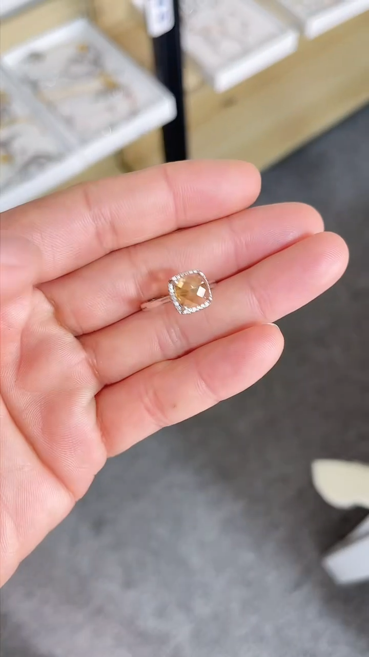 【闪购商品】黄晶戒指银S925镶嵌戒指