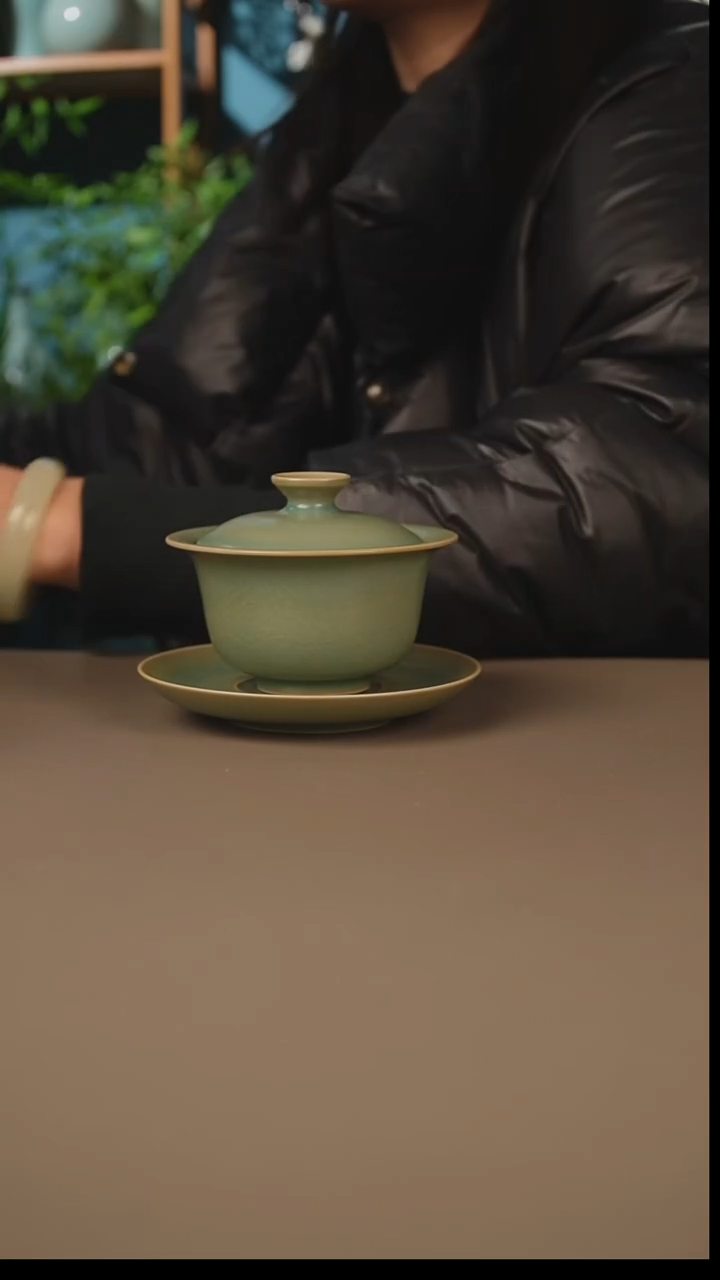 仿古柴烧元宝       盖碗  