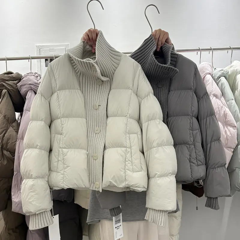 MISU/糜素2025新款针织拼接棉服外套冬季时尚保暖羽绒棉衣手塞棉