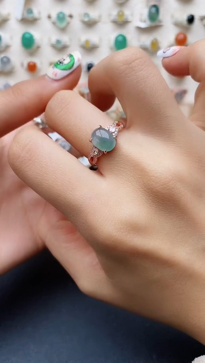 【闪购商品】翡翠戒指银S925镶嵌缅甸翡翠