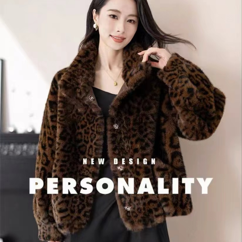 【女王优选】貂绒外套女秋冬豹纹宽松皮毛一体网红爆款