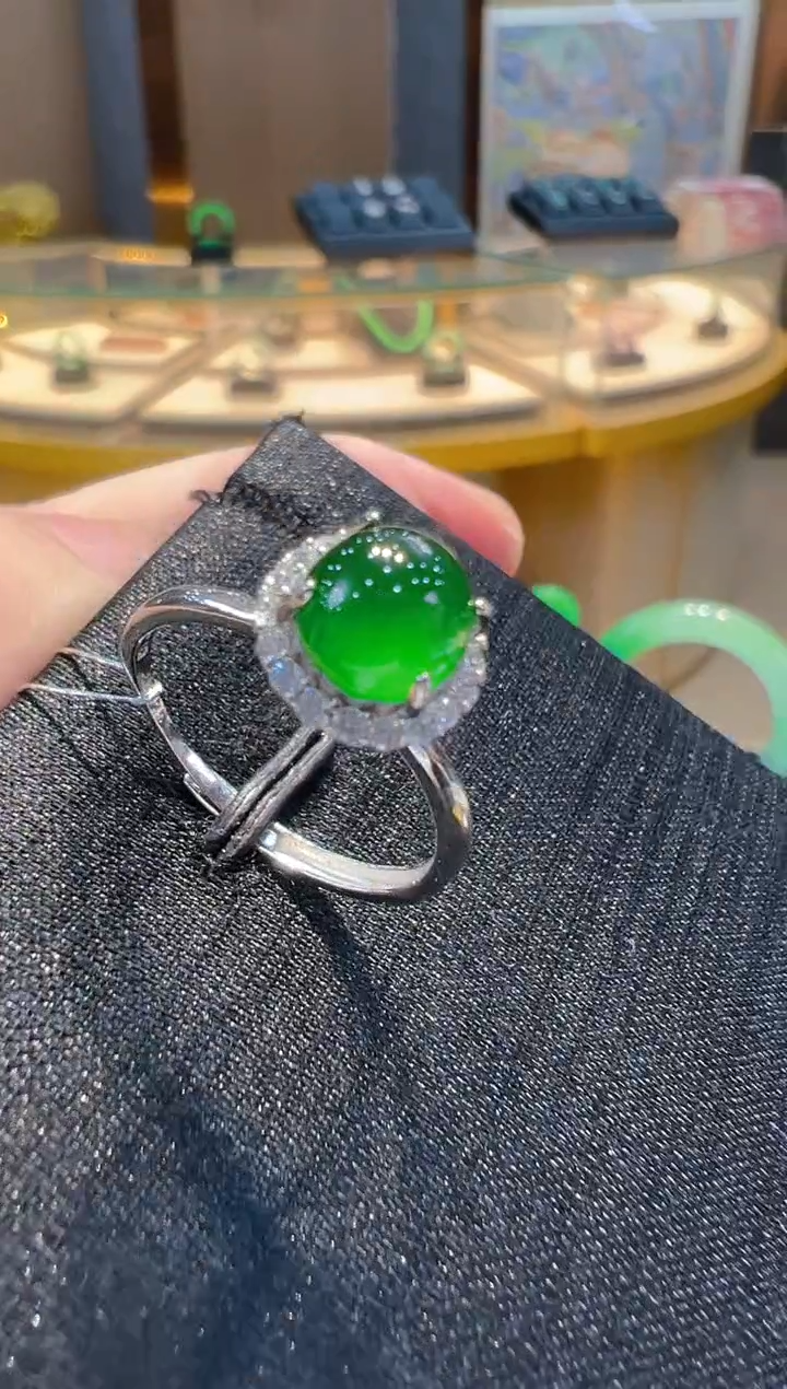 翡翠戒指银S925镶嵌多样性发其一