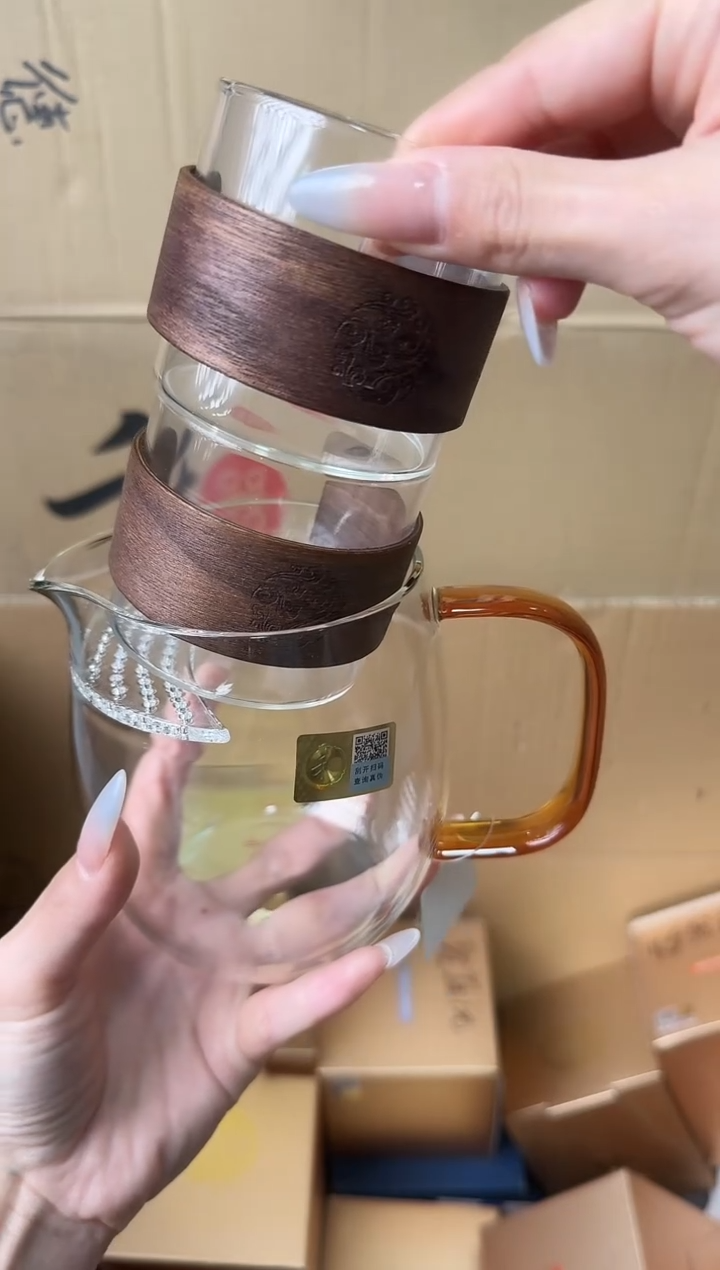 【闪购商品】@@禾器澄然月牙琥珀色+木纹杯两只