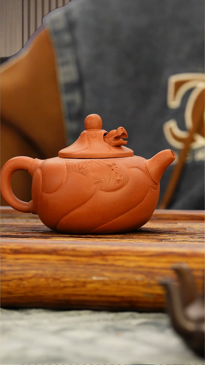 茶壶紫砂小红泥鱼化龙