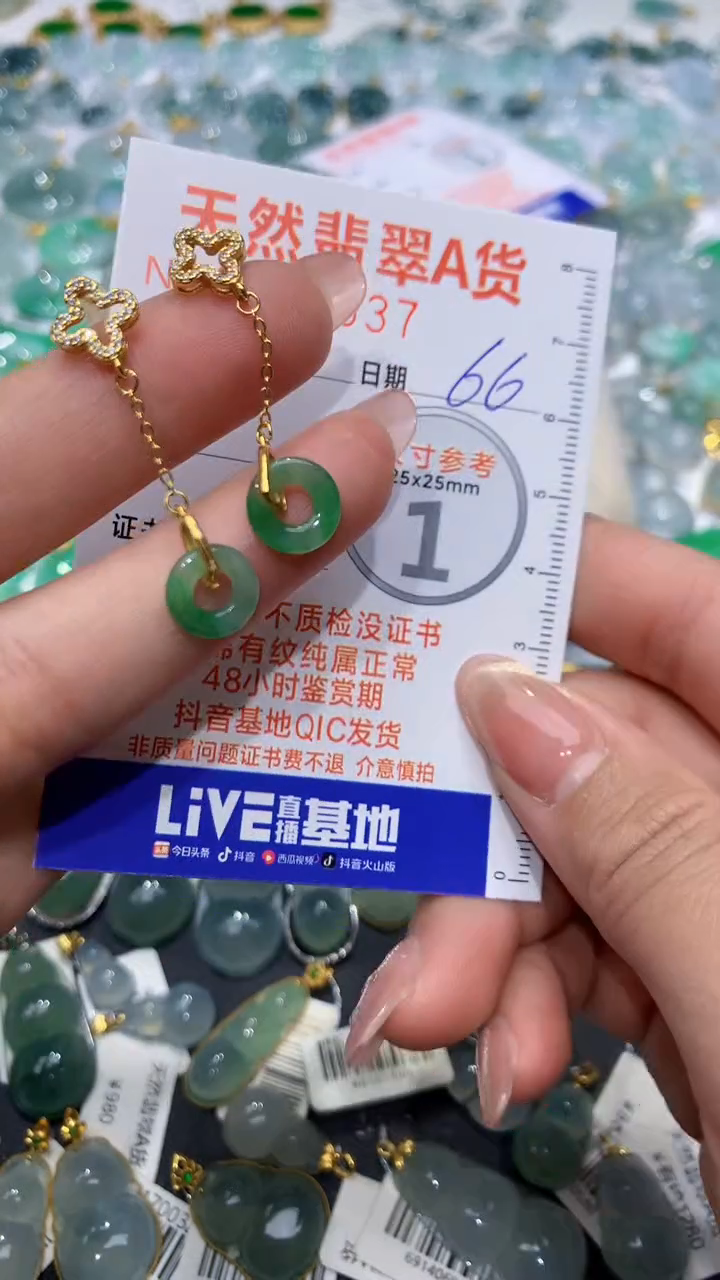 【闪购商品】翡翠颈饰银S925镀金镶嵌天然缅甸A货翡翠66