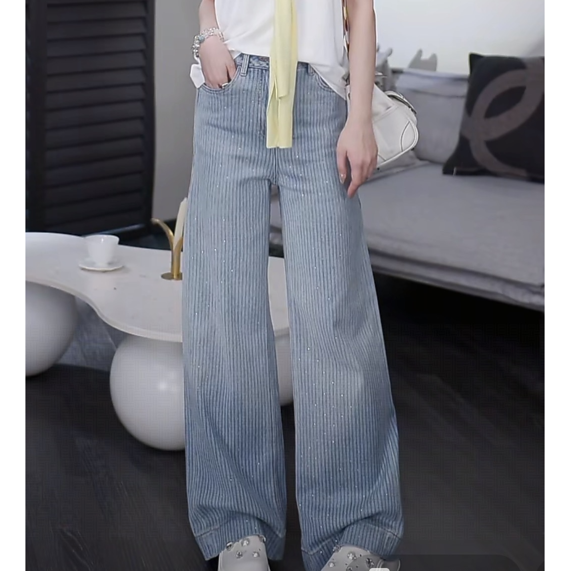 i-EAST NN 港岛辣妹~时尚百搭闪闪流星裤子-5X K13621