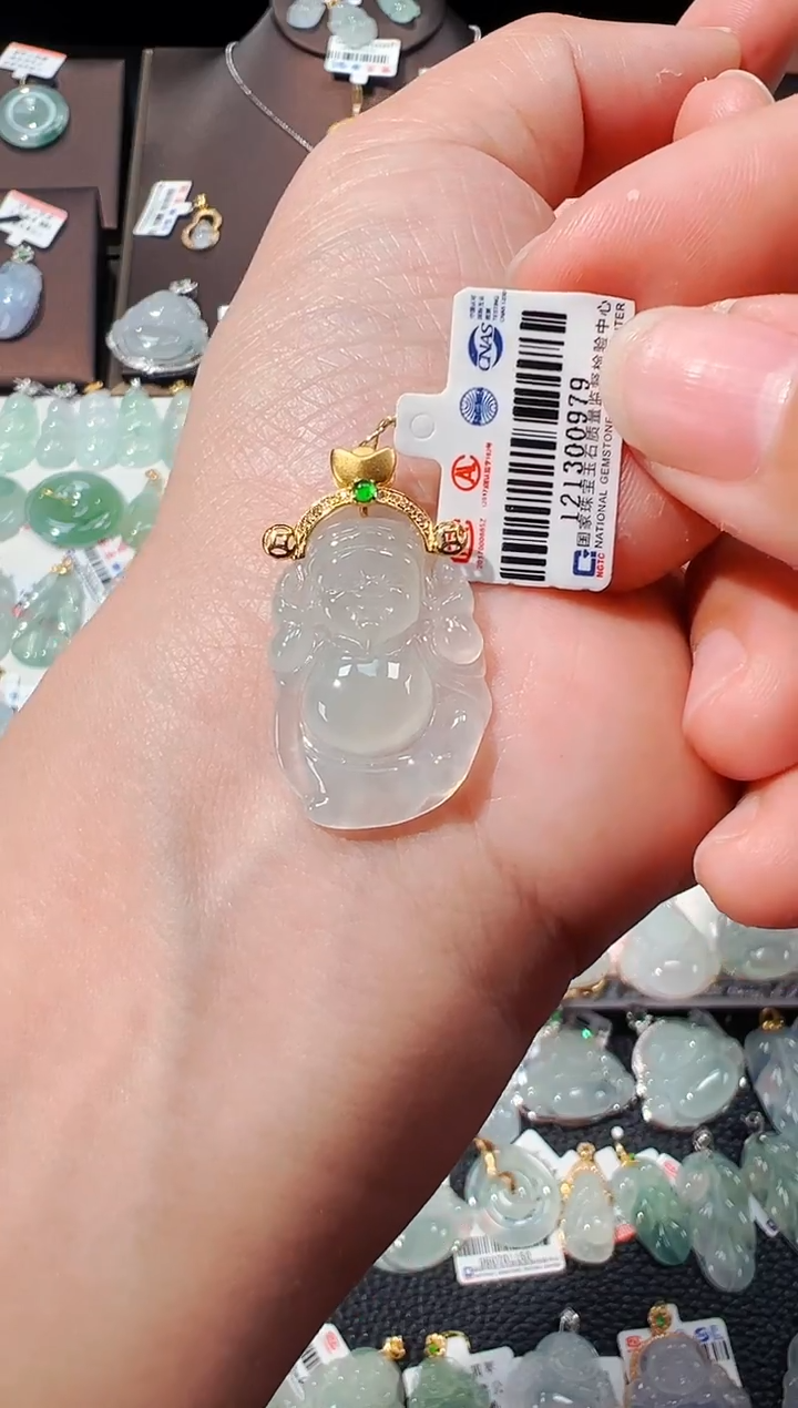【闪购商品】翡翠吊坠(不含链)18K金镶嵌财神爷吊坠979
