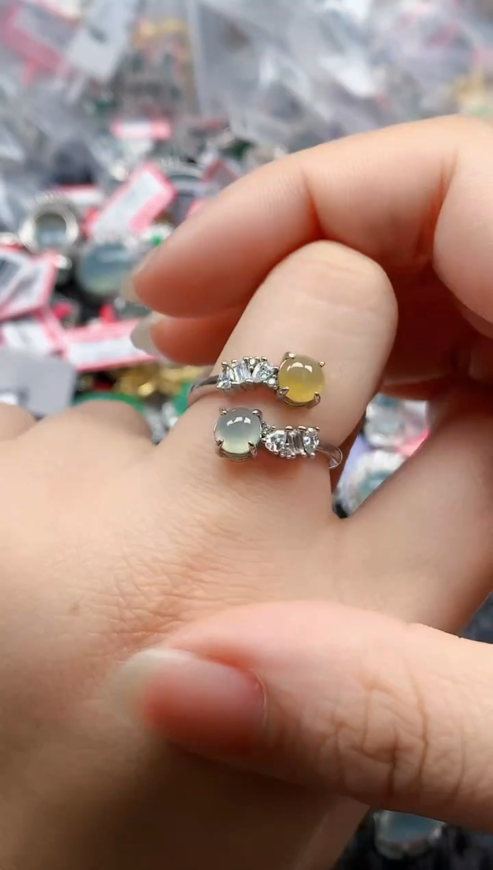 银S925镶嵌戒指翡翠天然A货缅甸翡翠