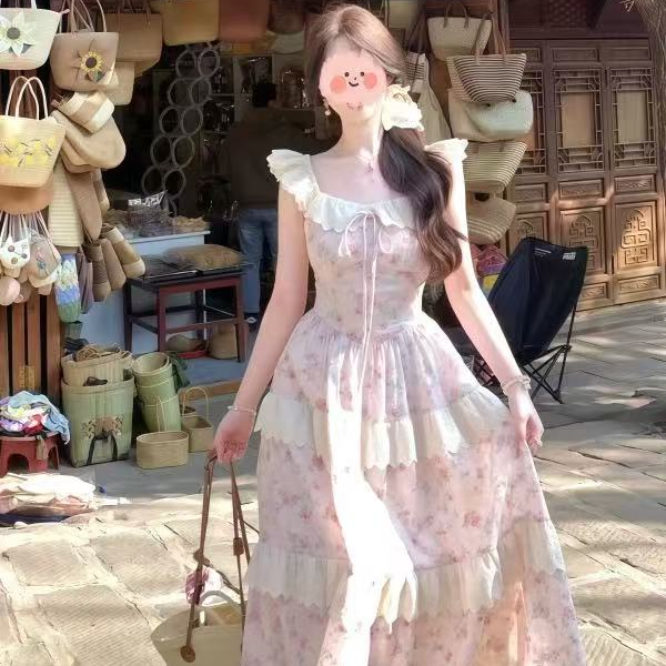 森系仙女裙碎花夏季公主法式气质冰莓法式连衣裙长裙3002#