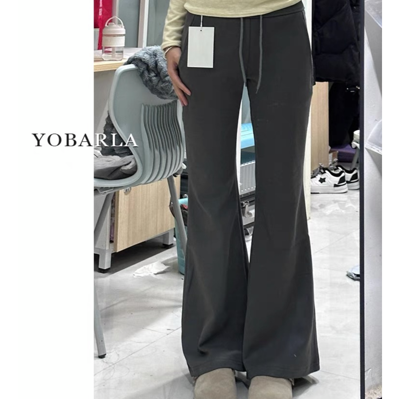 时尚女士喇叭裤纯色休闲风秋冬高弹休闲裤微喇阔腿裤高腰