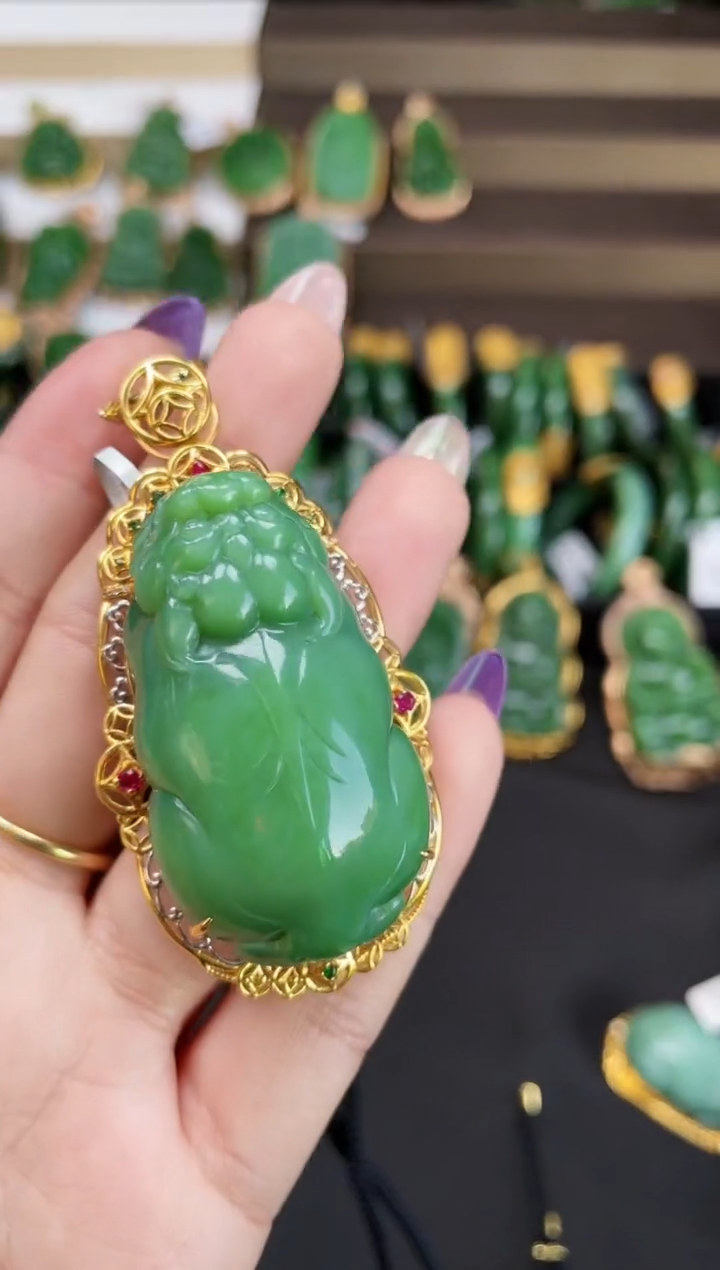 【闪购商品】和田玉吊坠18K金镶嵌多样性发一 