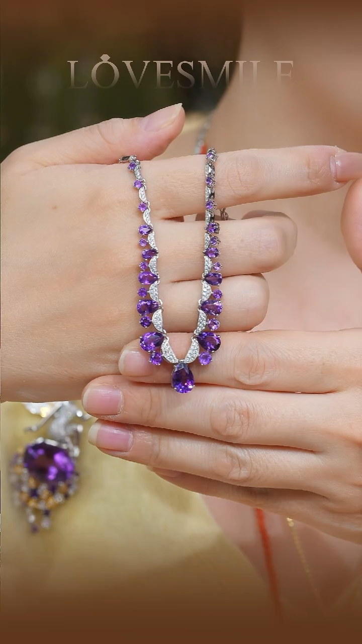 项链银S925镶嵌紫晶047