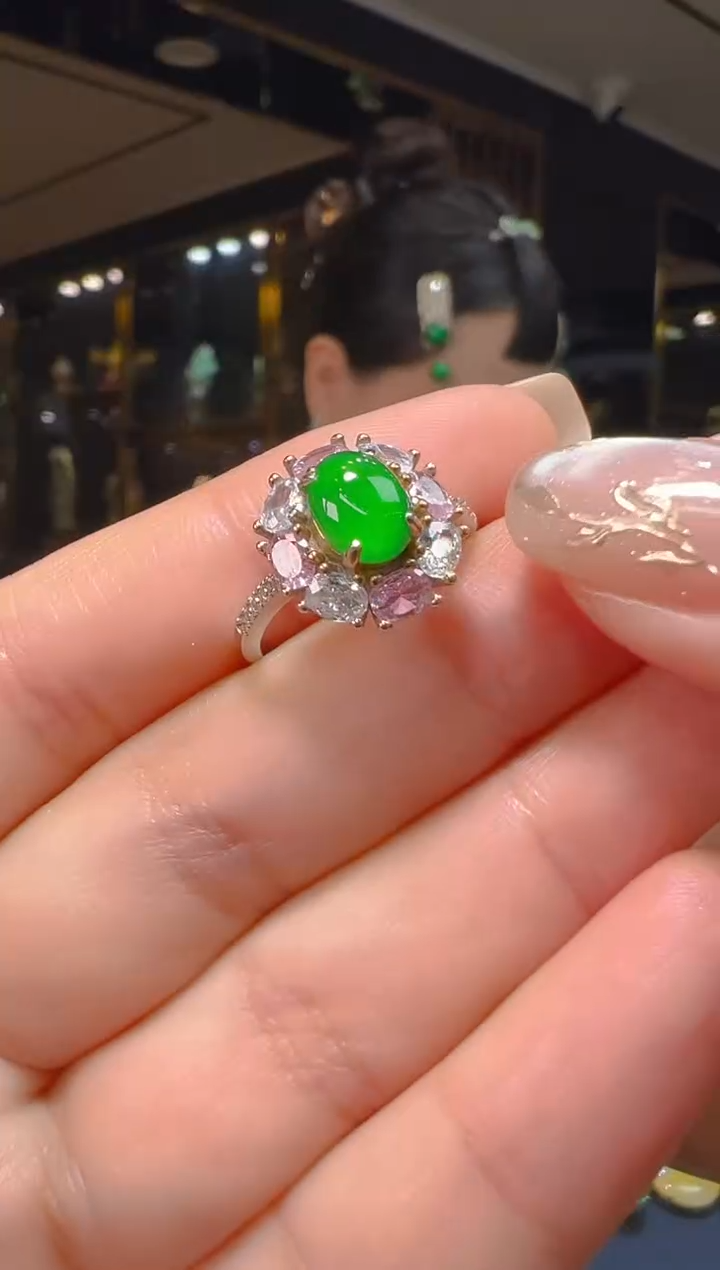 银S925镶嵌戒指翡翠001（多样性发其一）