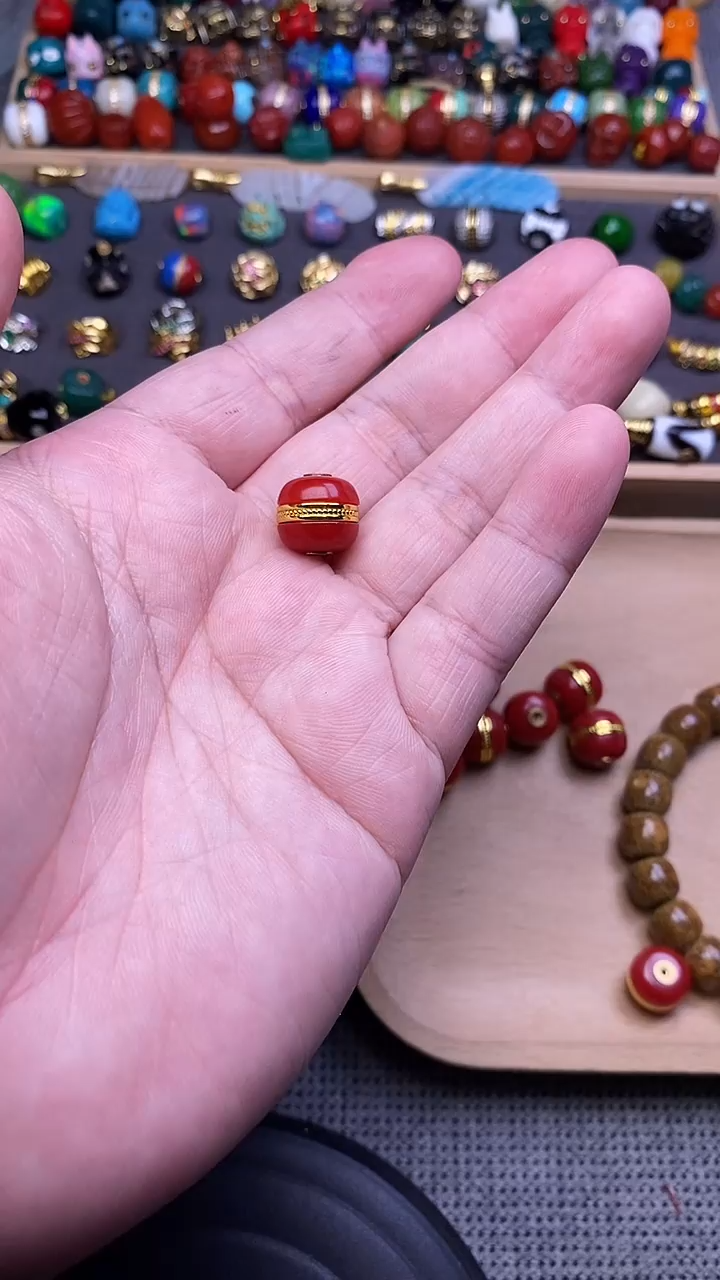 手工艺品琉璃精工红色汉堡卡12mm 单个发