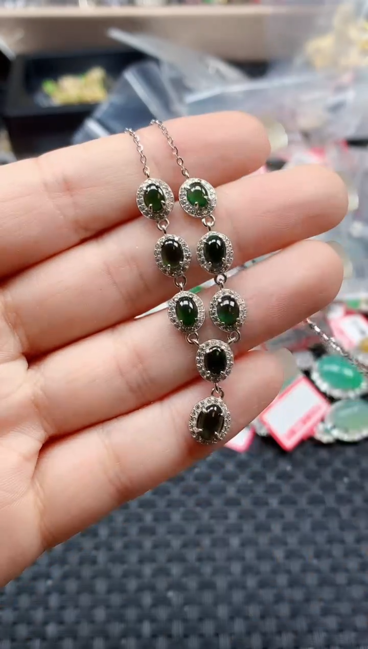 银S925镶嵌戒指翡翠天然A货缅甸翡翠