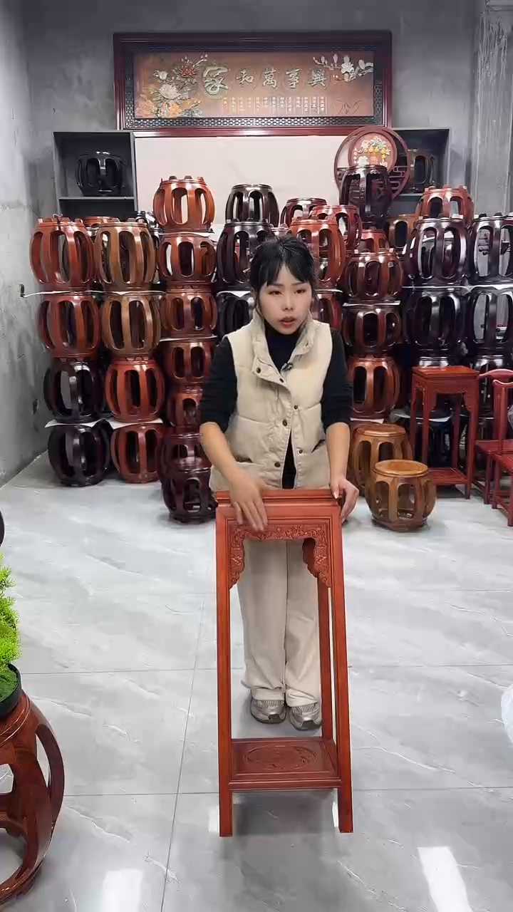 【闪购商品】花梨木类家具花梨木花梨色双层鱼福花架单个
