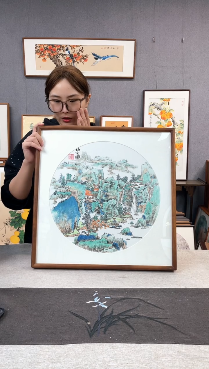 【闪购商品】国画手写手绘带框作品-52*52-周丹