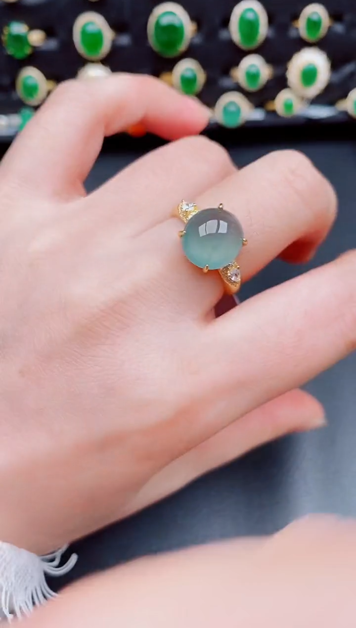 【闪购商品】翡翠戒指银S925镶嵌天然a货翡翠32